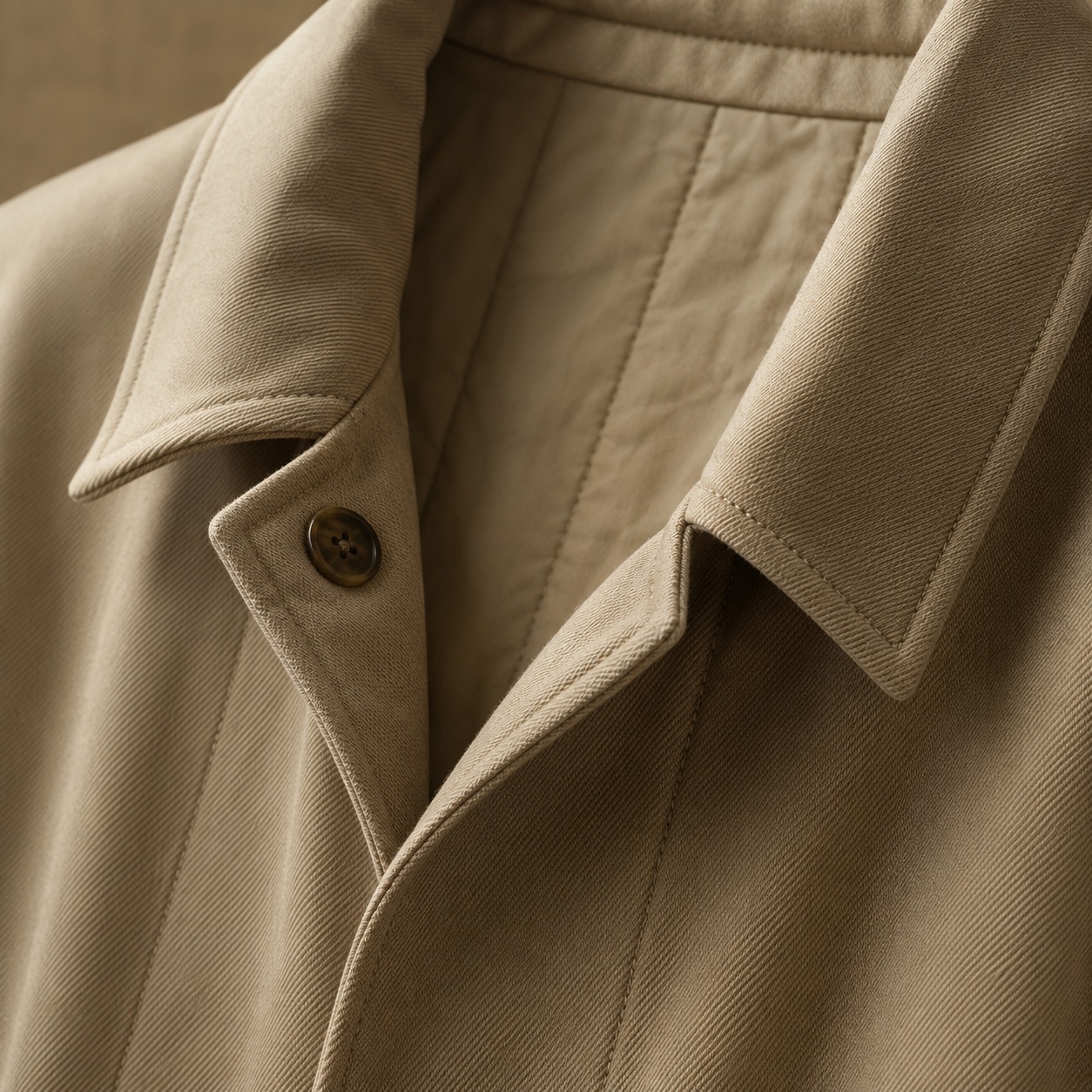 Mossgate unlined cotton trench — Trench Coats by MASO. close detail of the fabric and finish.