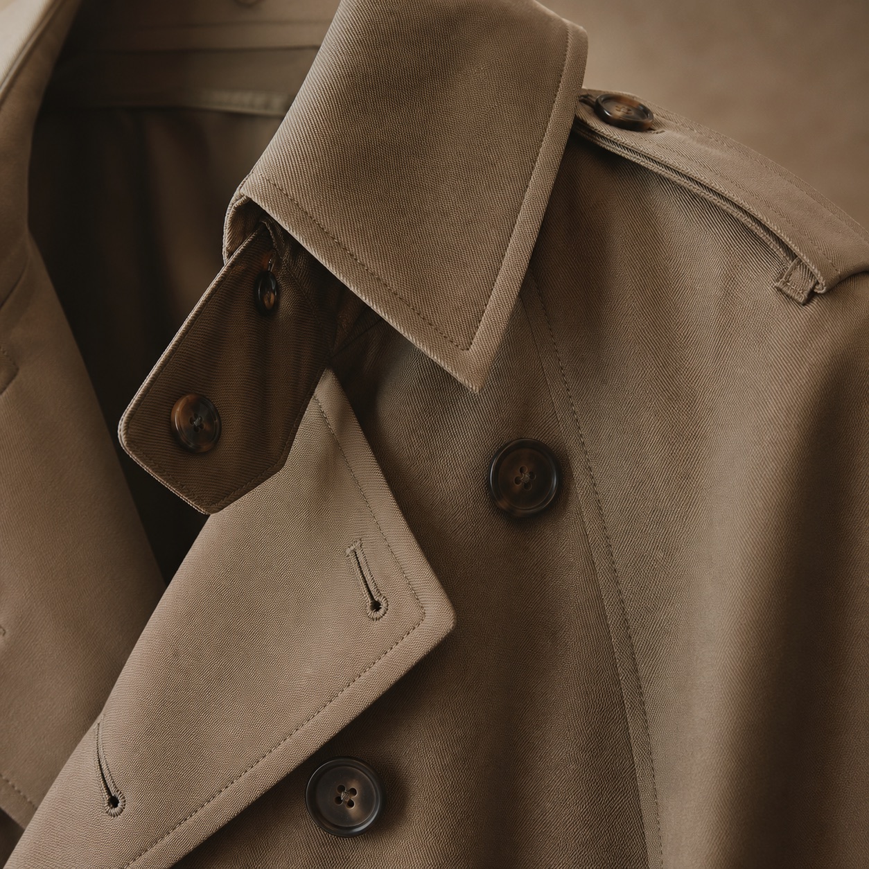 Cotswold classic belted trench — Trench Coats by MASO. close detail of the fabric and finish.