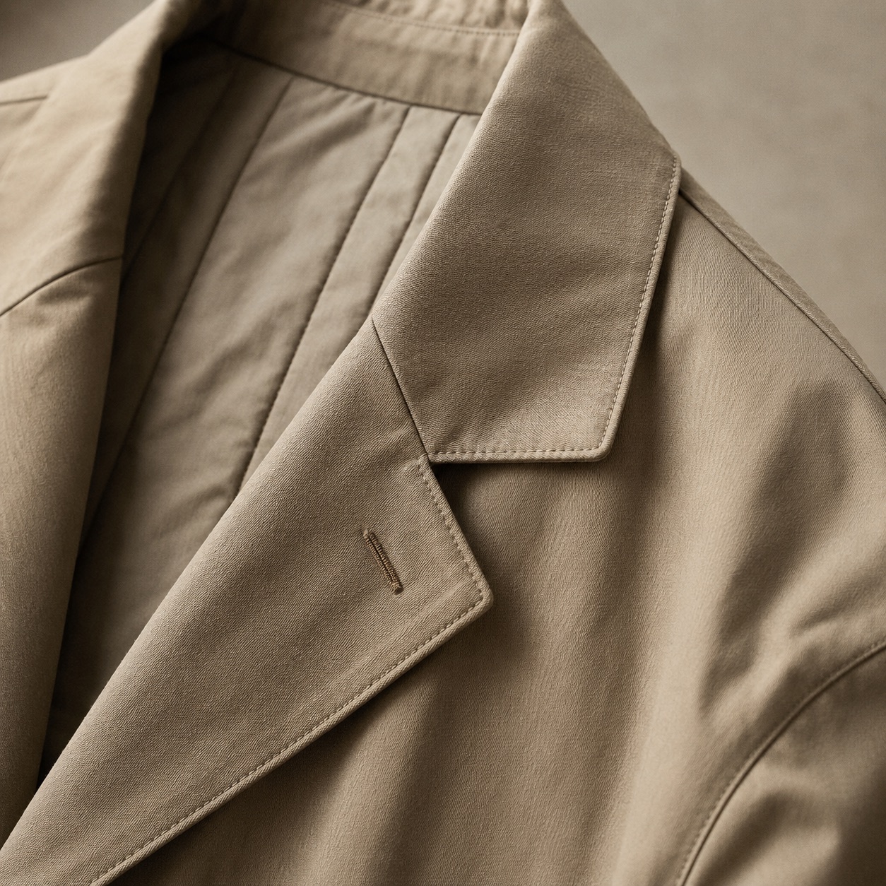 Elderwood unlined cotton trench — Trench Coats by MASO. close detail of the fabric and finish.