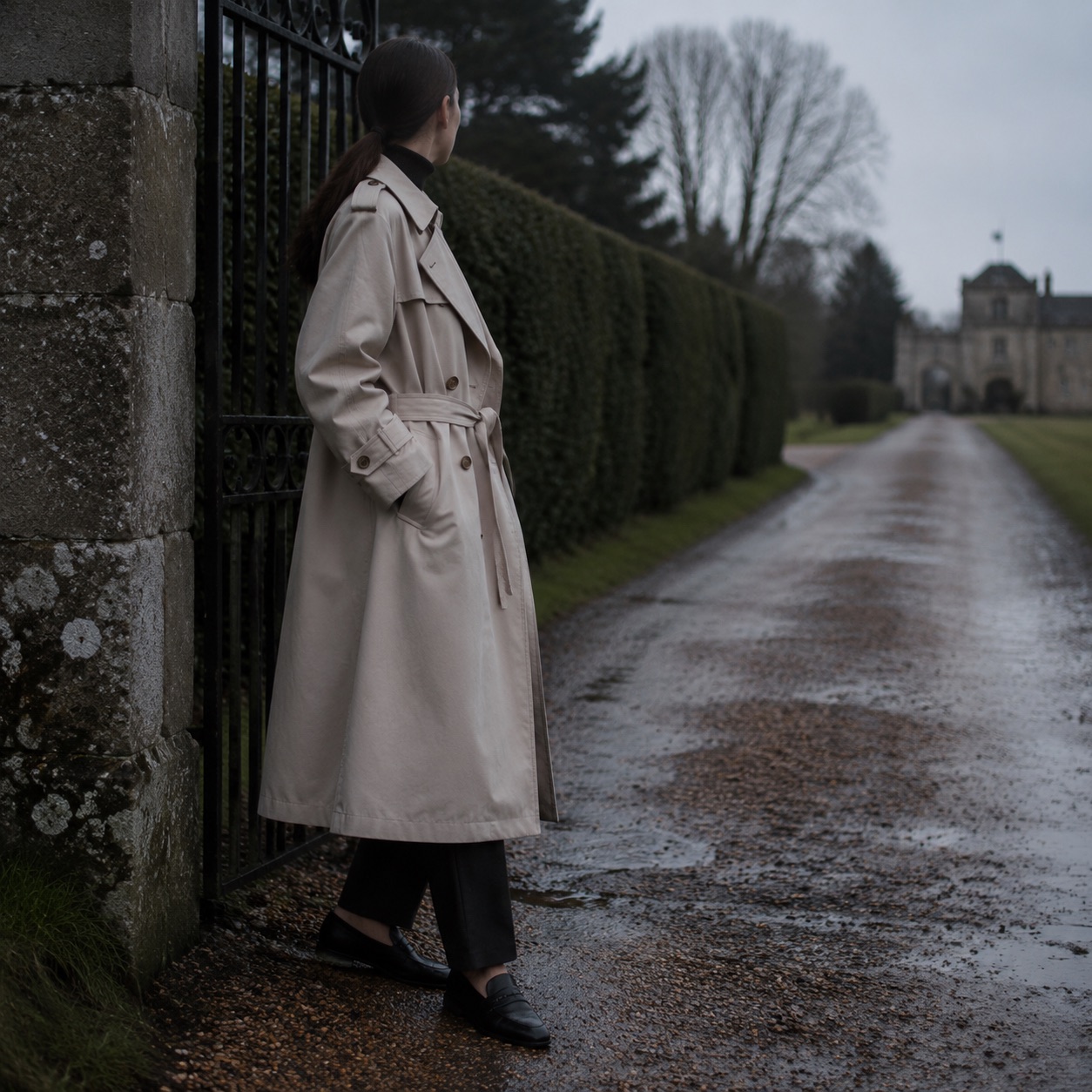 Elderwood unlined cotton trench — Trench Coats by MASO. worn by a model, side view.