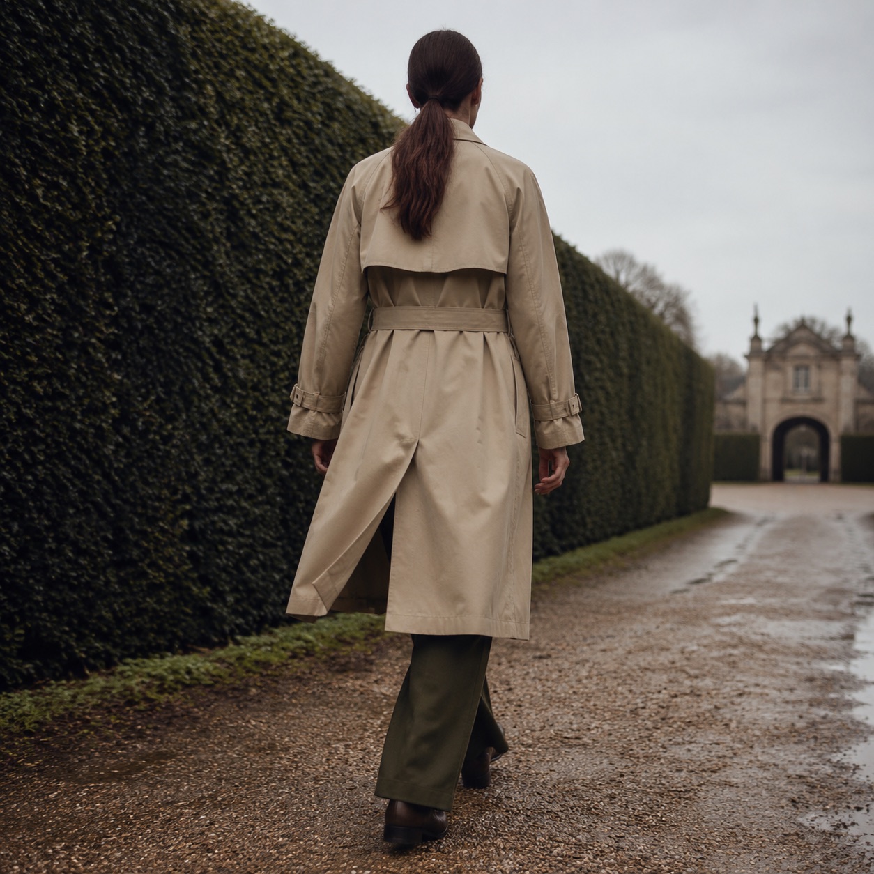 Rookery short raglan trench — Trench Coats by MASO. worn by a model.