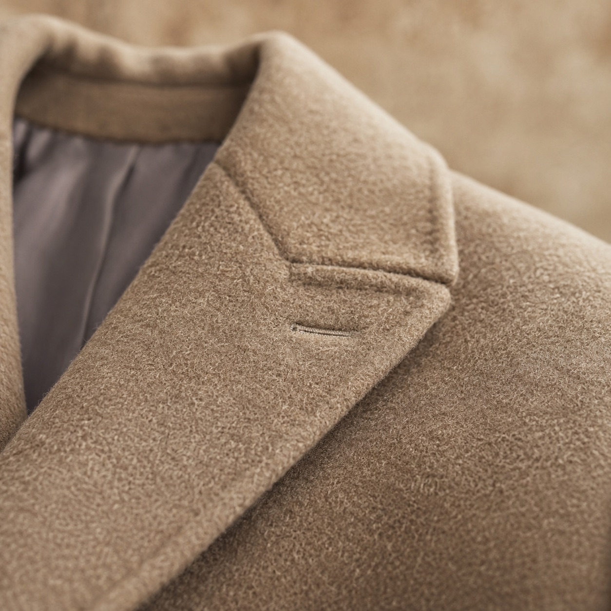 Oatlands double-breasted long coat — Wool Long Coats by MASO. close detail of the fabric and finish.