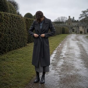 Elderwood wool wrap coat — Wool Long Coats by MASO. worn by a model.