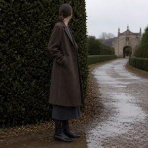 Larkspur single-breasted midi coat — Wool Long Coats by MASO. worn by a model.