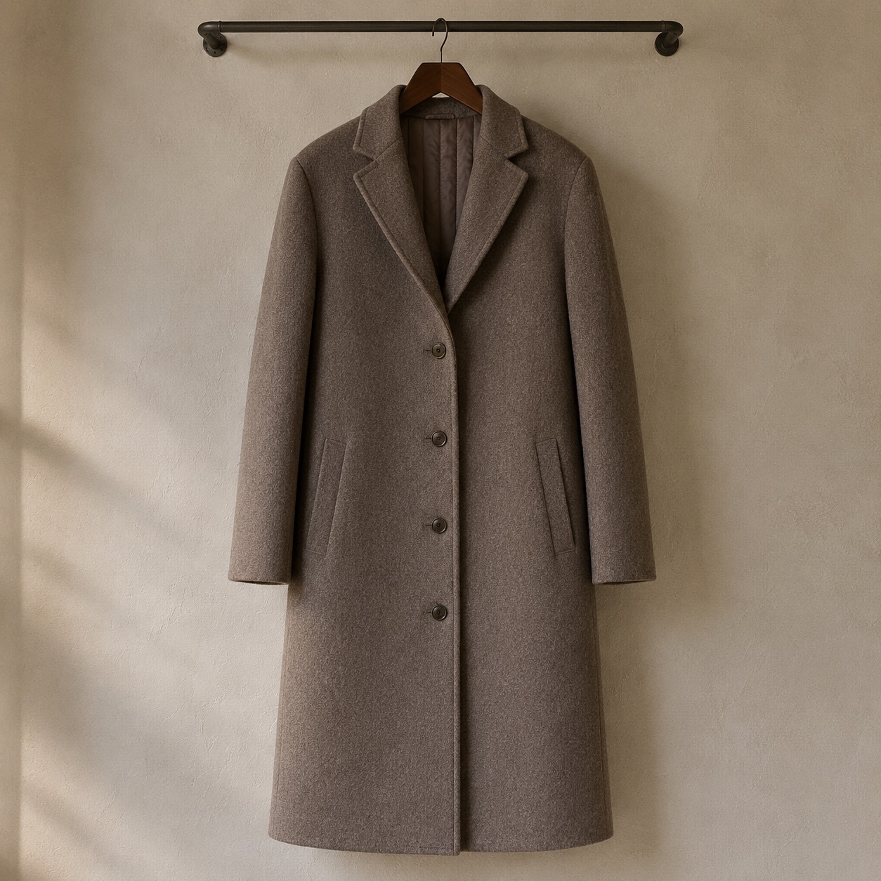 Ashcombe single-breasted midi coat — Wool Long Coats by MASO. product photograph on a white background.