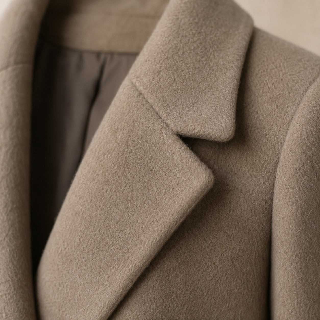 Cotswold wool wrap coat — Wool Long Coats by MASO. close detail of the fabric and finish.