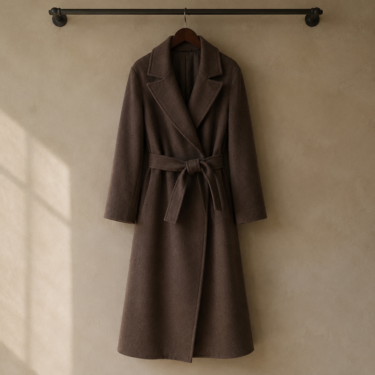 Cotswold wool wrap coat — Wool Long Coats by MASO. product photograph on a white background.