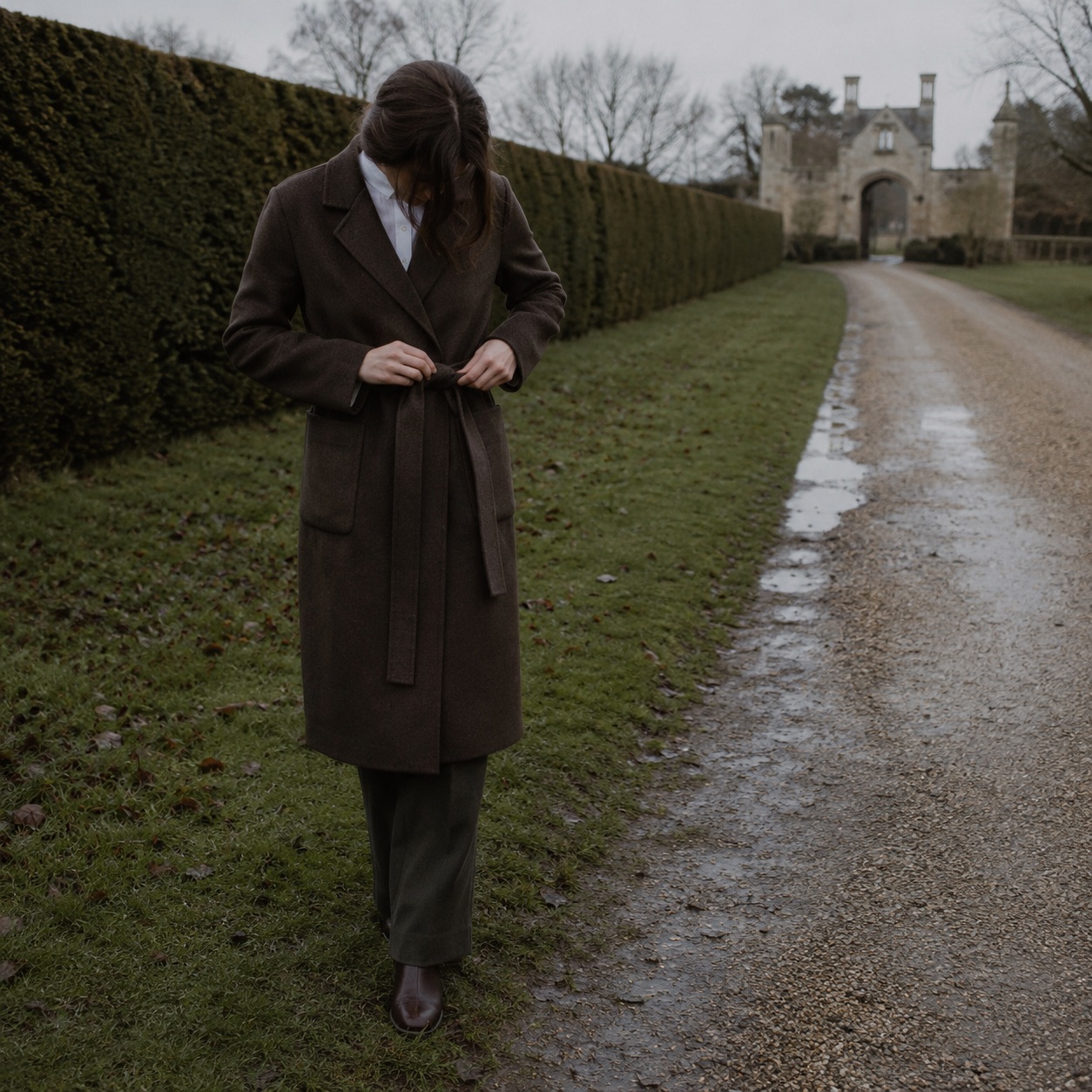 Cotswold wool wrap coat — Wool Long Coats by MASO. worn by a model.