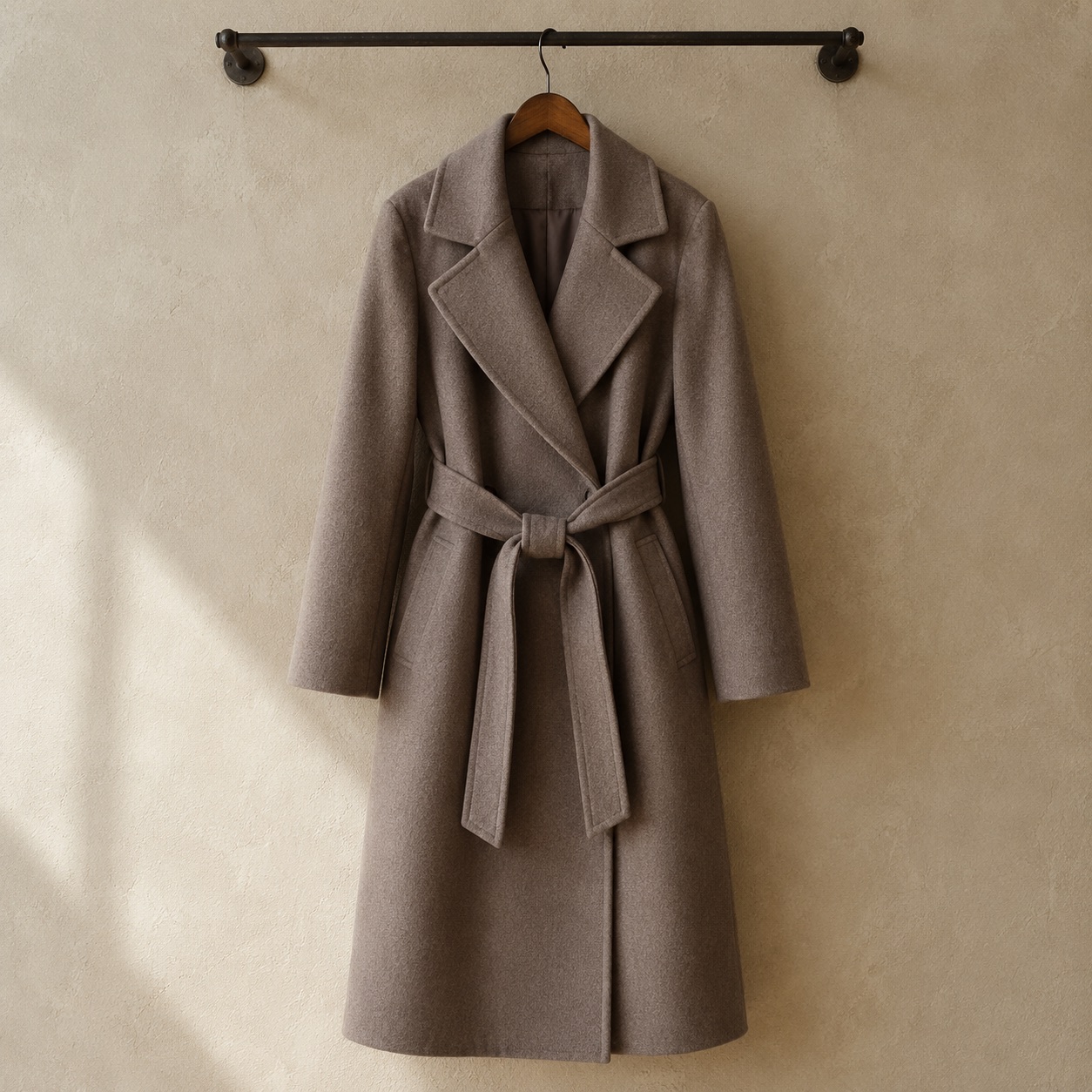 Ravenscourt wool wrap coat — Wool Long Coats by MASO. product photograph on a white background.