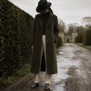 Rookery single-breasted midi coat — Wool Long Coats by MASO. worn by a model.