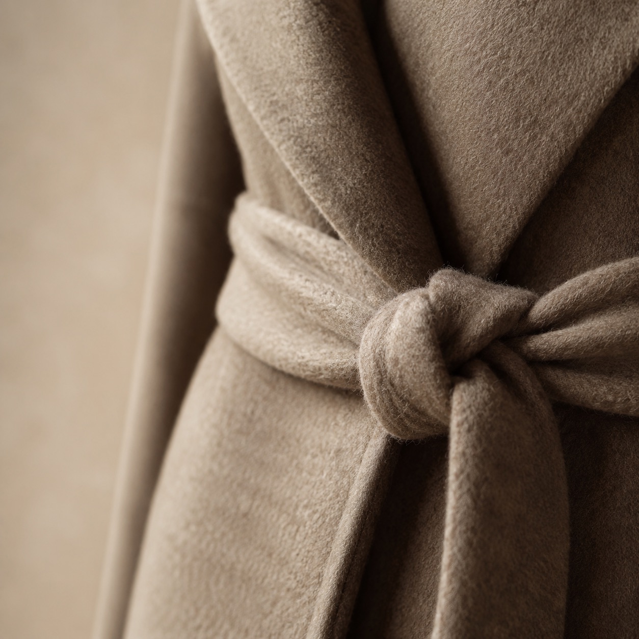 Fernhollow wool wrap coat — Wool Long Coats by MASO. close detail of the fabric and finish.