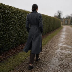 Fernhollow wool wrap coat — Wool Long Coats by MASO. worn by a model.