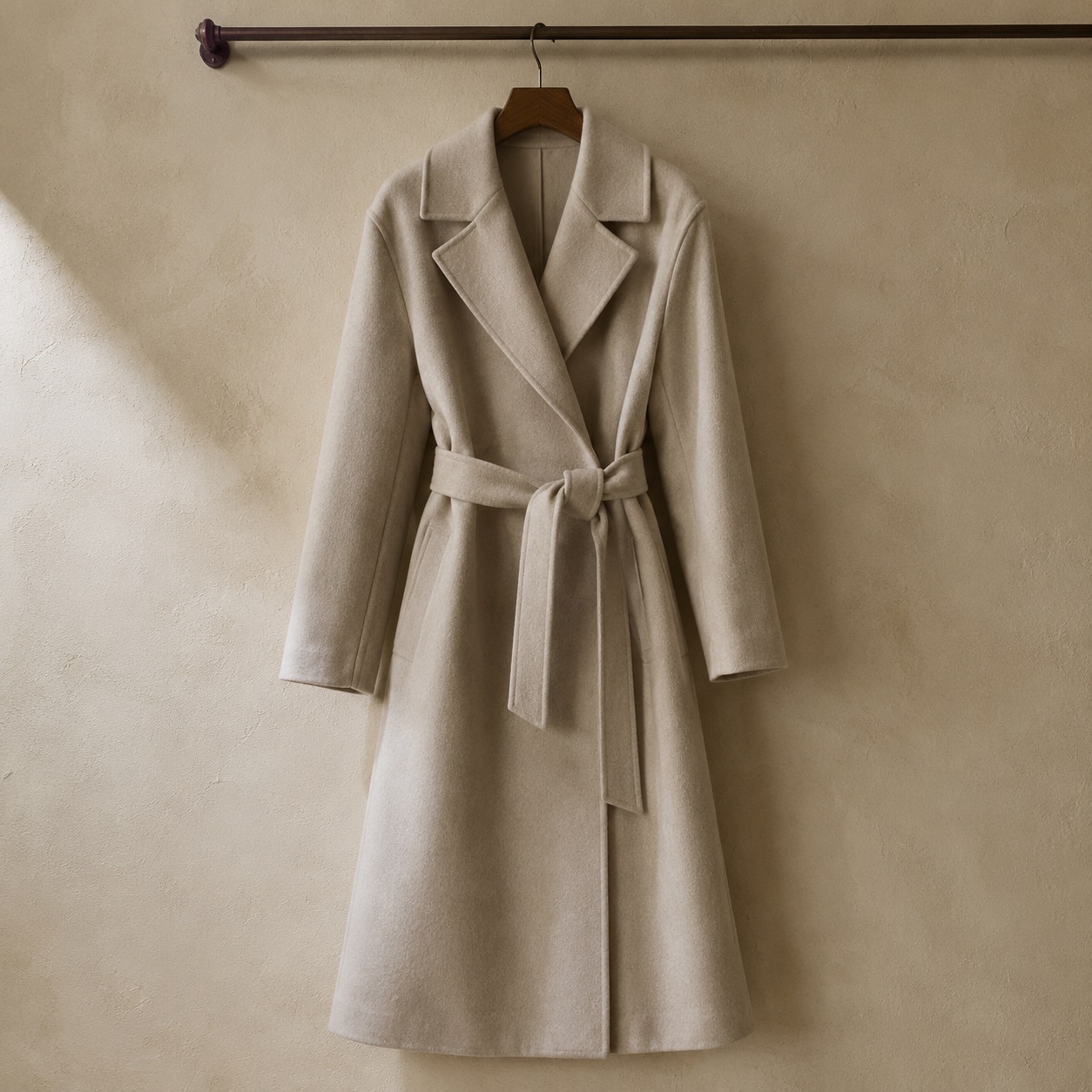 Windrush wool wrap coat — Wool Long Coats by MASO. product photograph on a white background.