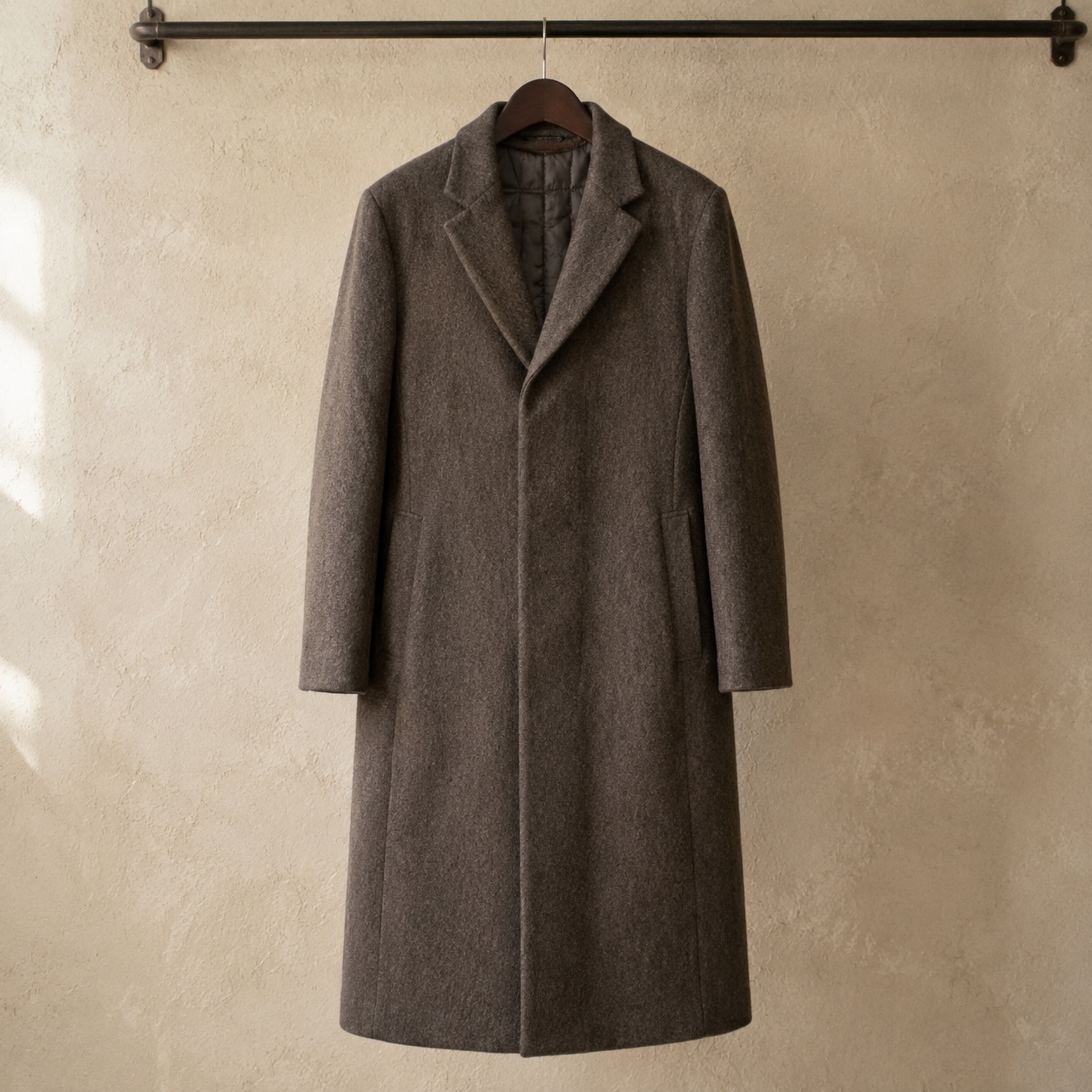 Blackthorn single-breasted midi coat — Wool Long Coats by MASO. product photograph on a white background.