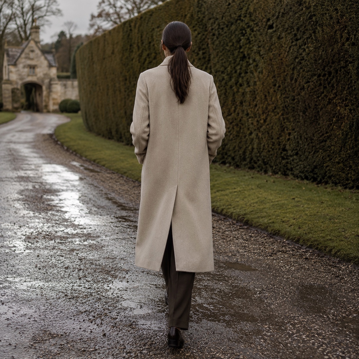 Blackthorn single-breasted midi coat — Wool Long Coats by MASO. worn by a model.