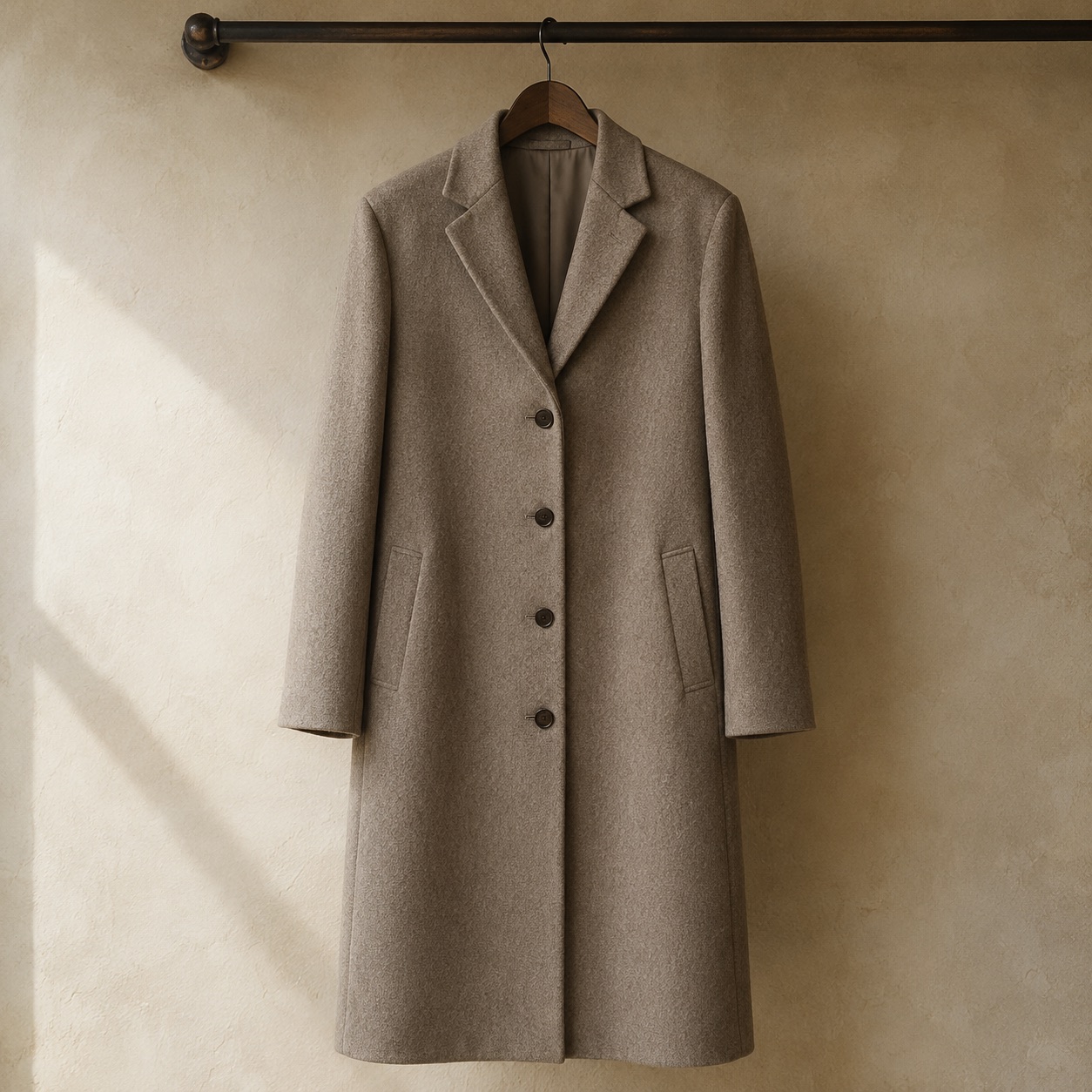 Mossgate single-breasted midi coat — Wool Long Coats by MASO. product photograph on a white background.