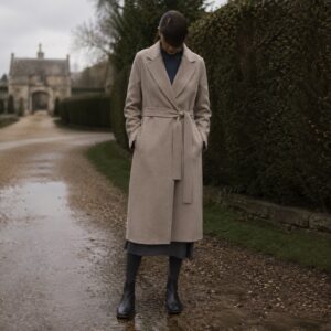 Thornleigh wool wrap coat — Wool Long Coats by MASO. worn by a model.