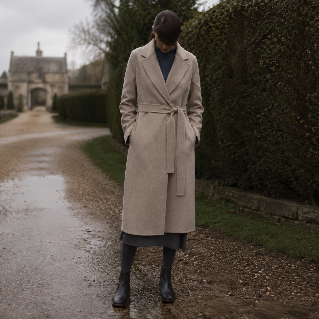 Thornleigh wool wrap coat — Wool Long Coats by MASO. worn by a model.