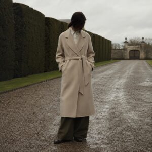 Wildersham wool wrap coat — Wool Long Coats by MASO. worn by a model.