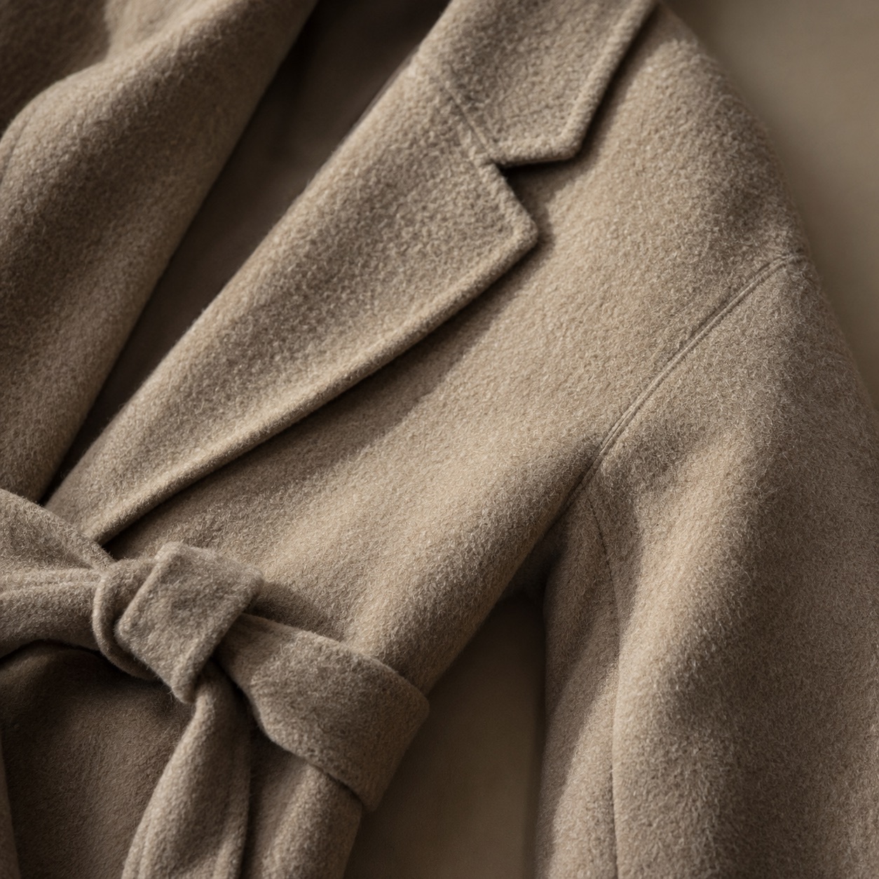 Oatlands wool wrap coat — Wool Long Coats by MASO. close detail of the fabric and finish.