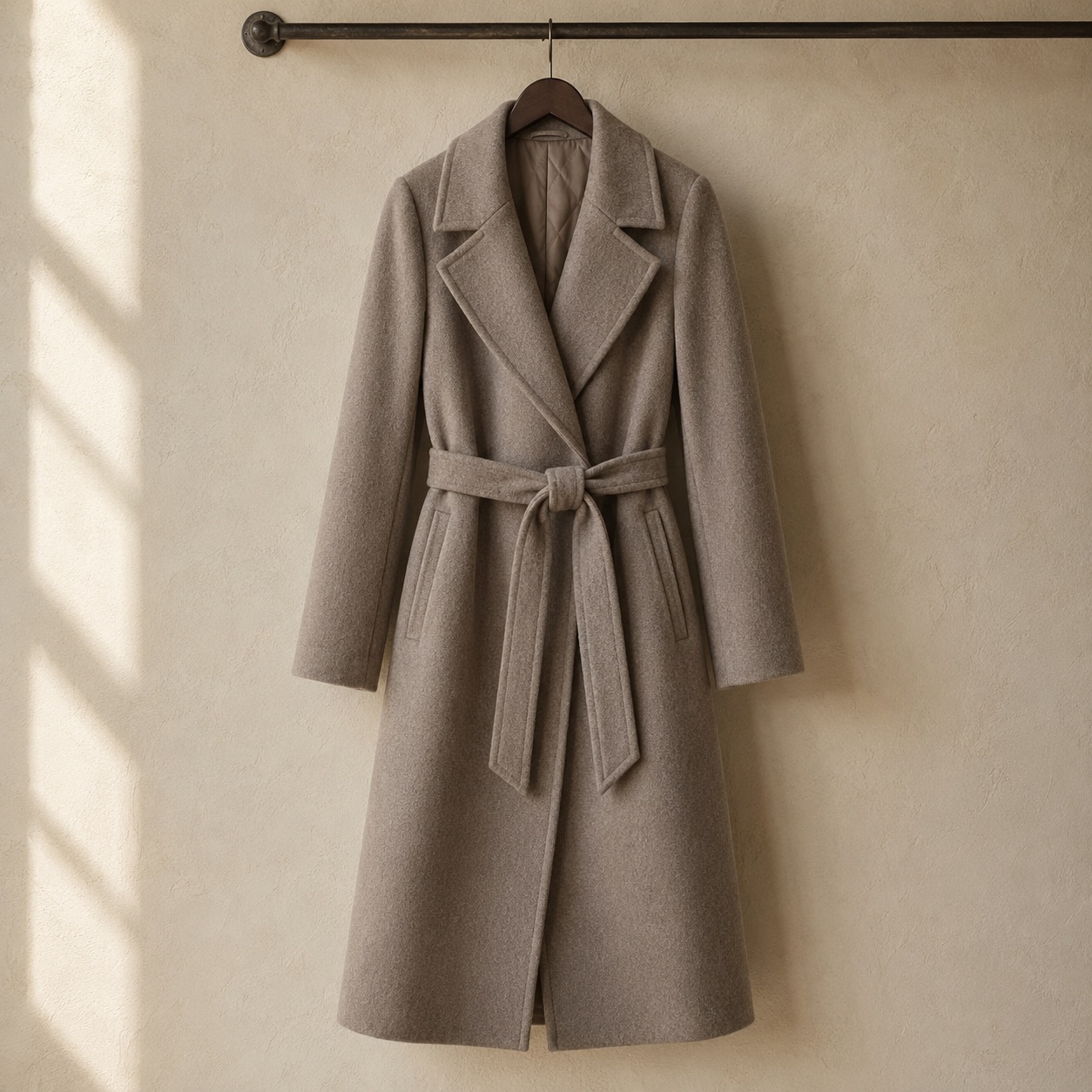 Oatlands wool wrap coat — Wool Long Coats by MASO. product photograph on a white background.