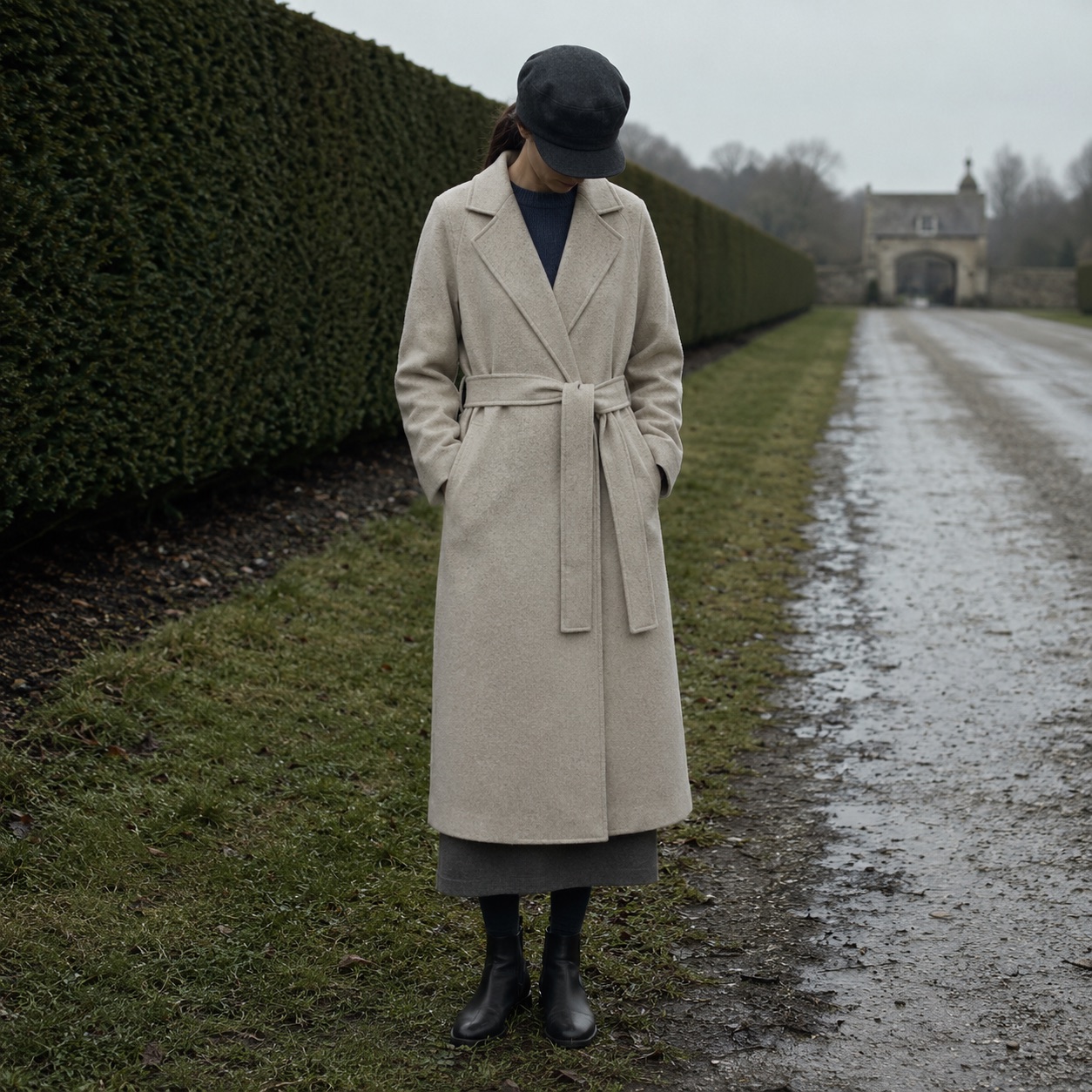 Oatlands wool wrap coat — Wool Long Coats by MASO. worn by a model.
