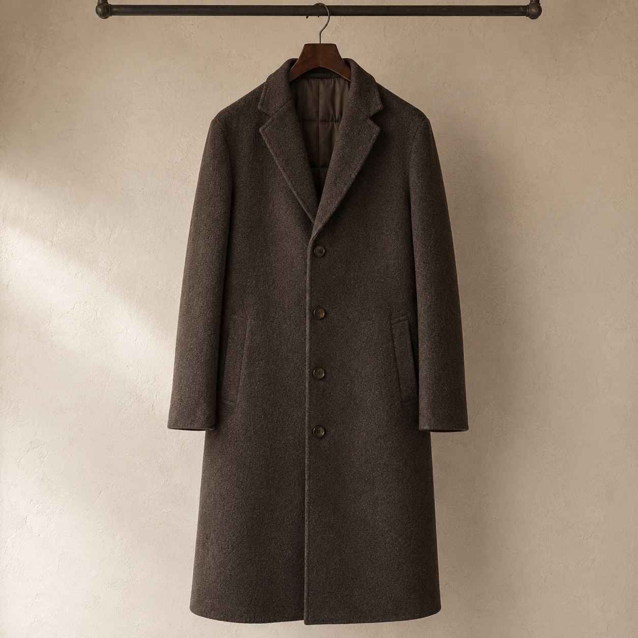 Larkspur single-breasted midi coat — Wool Long Coats by MASO. product photograph on a white background.