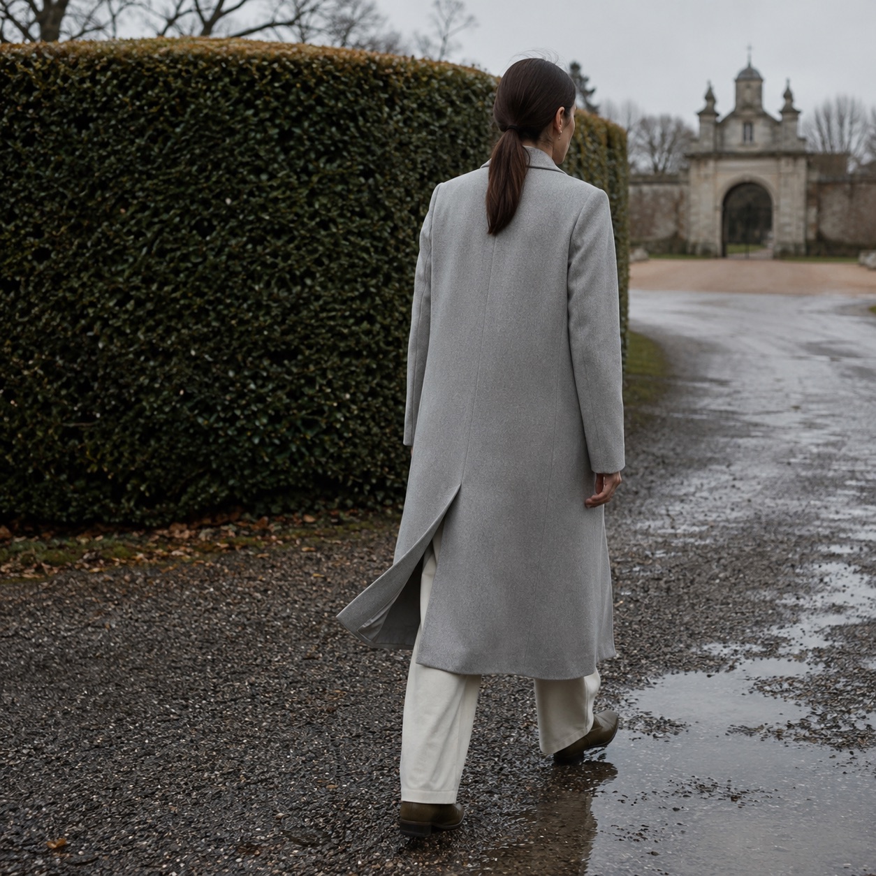 Larkspur single-breasted midi coat — Wool Long Coats by MASO. worn by a model.