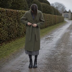 Marlowe wool wrap coat — Wool Long Coats by MASO. worn by a model.