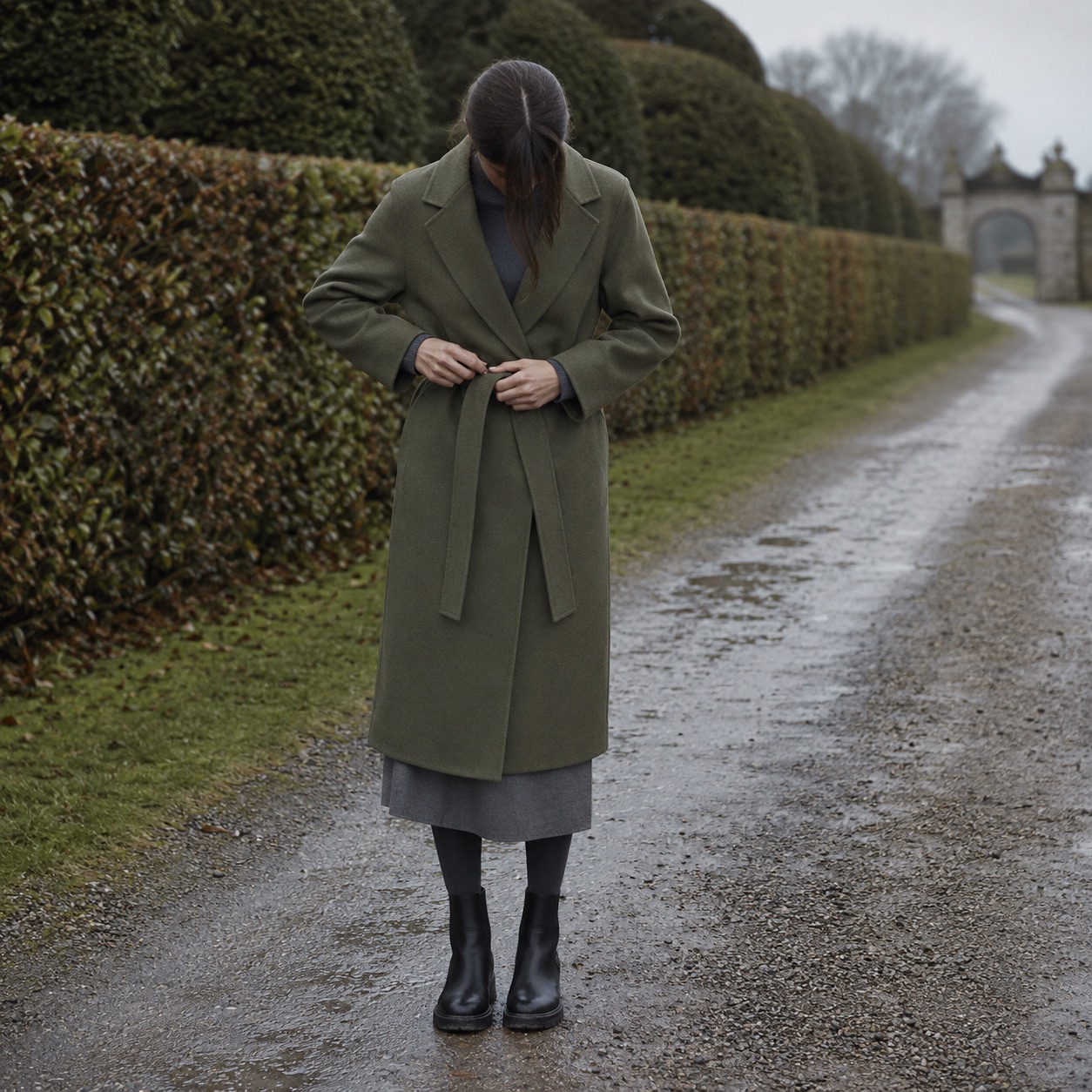 Marlowe wool wrap coat — Wool Long Coats by MASO. worn by a model.