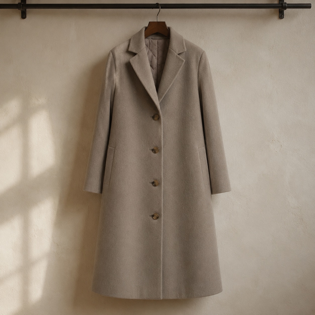 Ashcombe single-breasted midi coat — Wool Long Coats by MASO. product photograph on a white background.