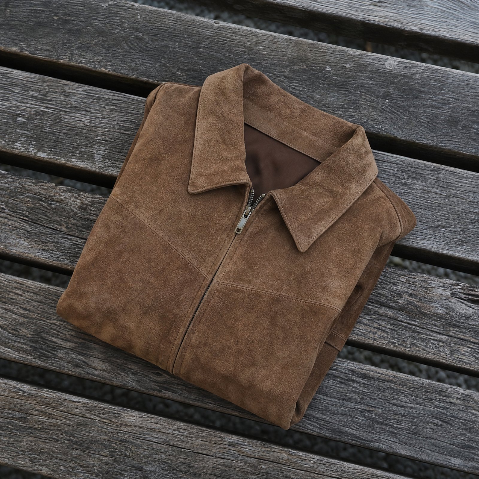 Folded suede leather jackets from the MASO range